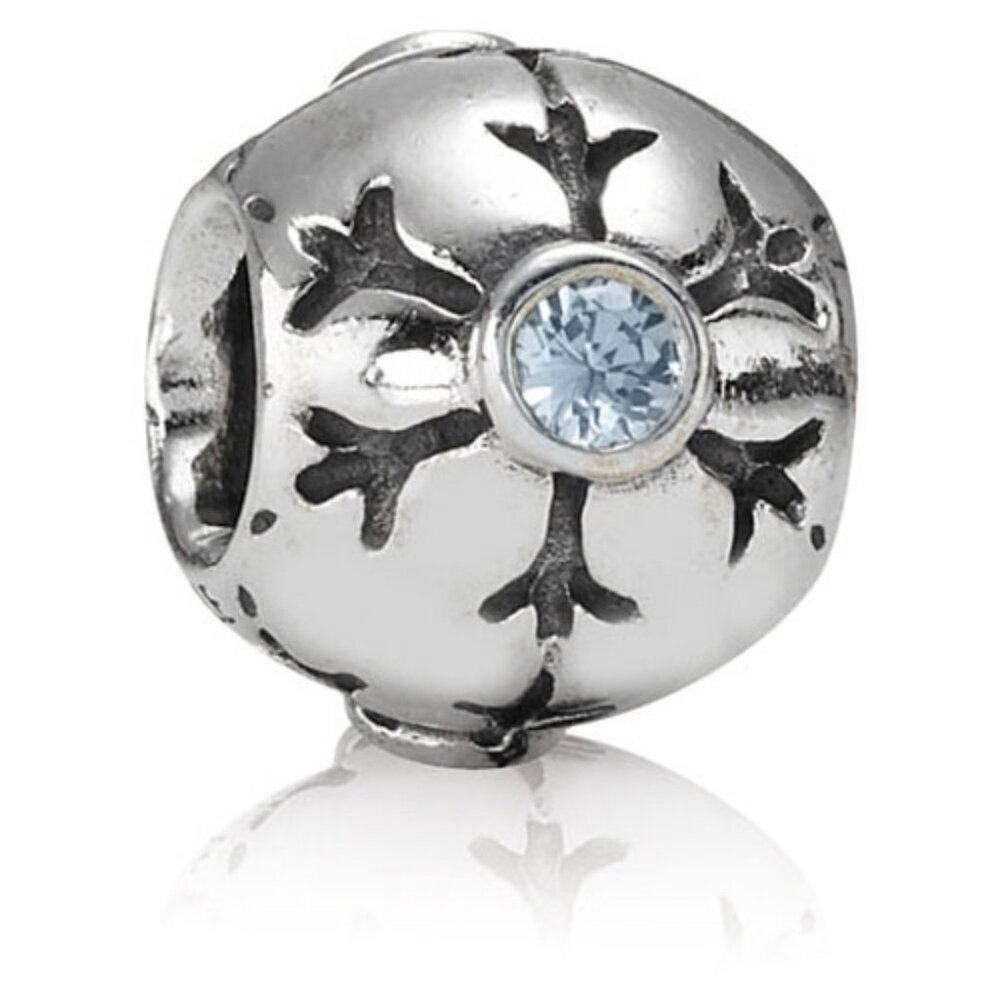 PANDORA Snowflake Charm Authentic Sterling Silver Winter Christmas Aqua Zirconia